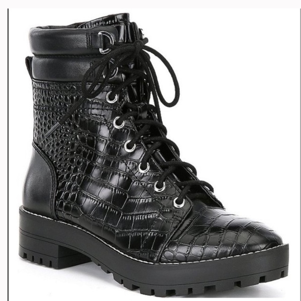NWOT Gianni Bini Besteen Black Croc Embossed Combat Boots Size 8.5